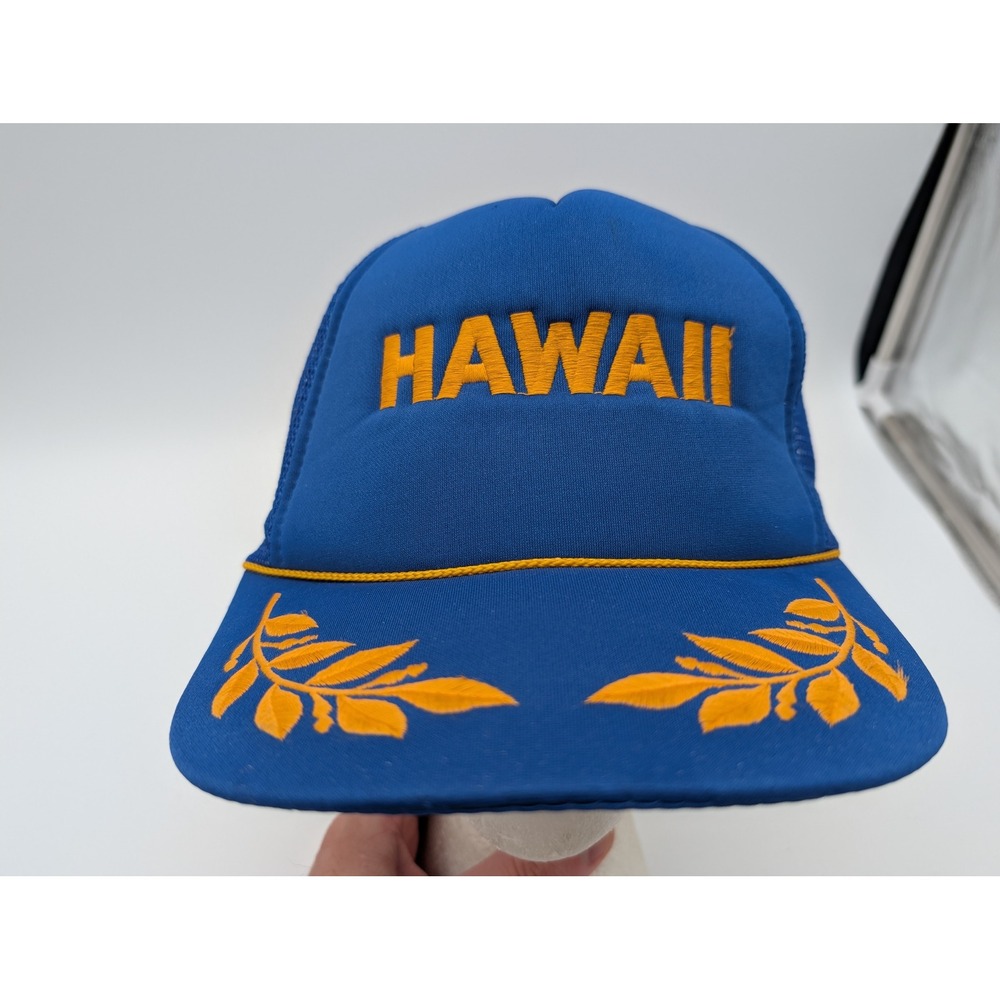 Vintage Hawaiian Headwear Hawaii Trucker Hat Blue Orange Snapback Mesh Cap